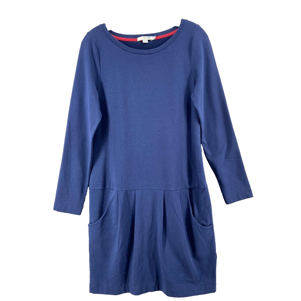 Boden Dress Womens Sz 6 Sheath Long Sleeve Pockets Stretch Navy Boat Neck